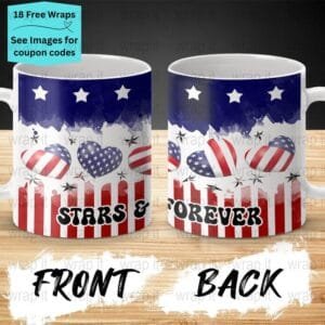 USA Flag 4th of July Patriotic Mug Sublimation Wrap PNG, 11 oz 15oz Coffee Mug, Enamel Camp Cup Wrap, Mug PNG, Instant Download Independence