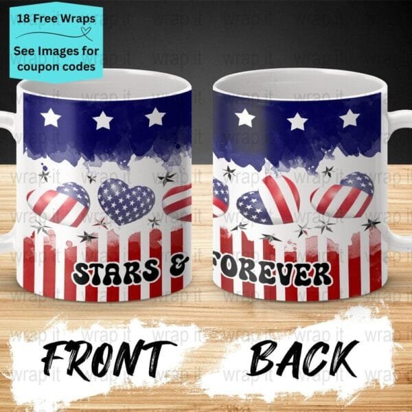 USA Flag 4th of July Patriotic Mug Sublimation Wrap PNG, 11 oz 15oz Coffee Mug, Enamel Camp Cup Wrap, Mug PNG, Instant Download Independence