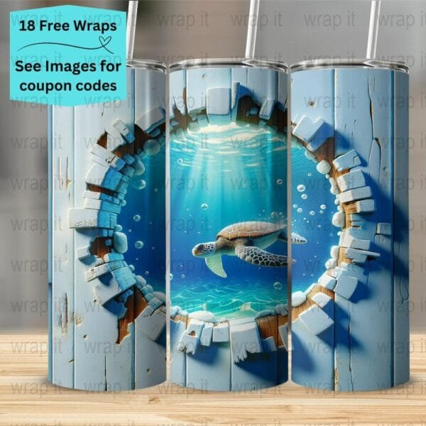 Cracked Wall Sea Turtle Ocean Beach Tumbler Wrap PNG, Sublimation Tumbler, 20 oz Skinny Tumbler, Instant Download, Seamless Tumbler 20 ozs