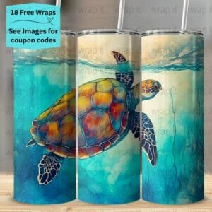 Sea Turtle Watercolor Ocean Fish Beach Tumbler Wrap PNG, Sublimation Tumbler, 20 oz Skinny Tumbler, Instant Download, Seamless Turtle Wrap