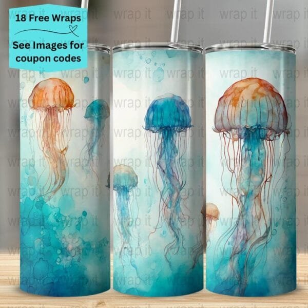 Jellyfish Seamless Ocean Beach Fish Tumbler Wrap PNG, Sublimation Tumbler, 20 oz Skinny Tumbler, Instant Download, Tumbler 20 ozs, Water png