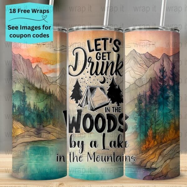 Funny Camping Let's Get Drunk Seamless Tumbler Wrap PNG, Sublimation Tumbler, 20 oz Skinny Tumbler, Instant Download, Camper Tumbler 20ozs