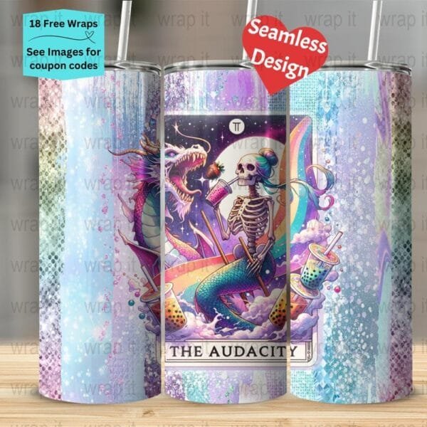 Funny Mom Tarot Audacity Mermaid Card Tumbler Wrap PNG, Sublimation Tumbler, 20 oz Skinny Tumbler, Instant Download, Mama wrap Png, Mom Gift