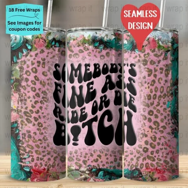 Funny Ride or Die Bitch Retro Sarcastic Sassy Seamless Tumbler Wrap PNG, Sublimation Tumbler, 20 oz Skinny Tumbler, Motorcycle png