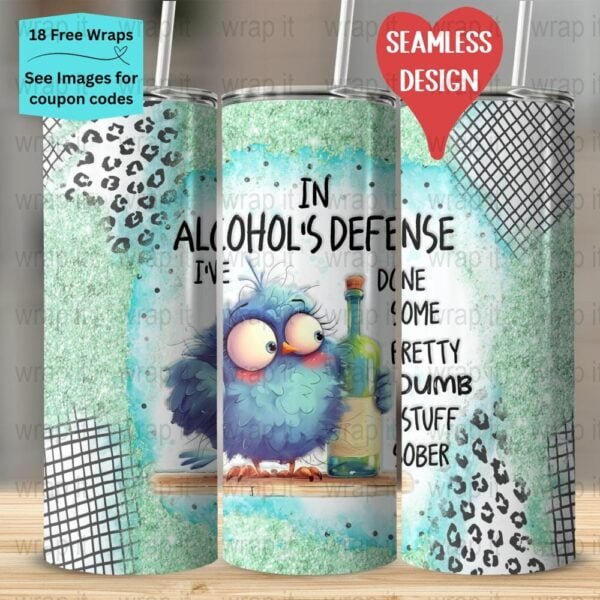 Funny Alcohol Drinking Crazy Bird Sarcastic Tumbler Wrap PNG, Seamless Sublimation Tumbler, 20 oz Skinny Tumbler, Instant Download, Birds