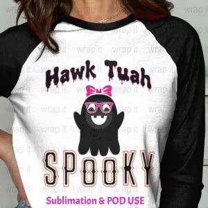 Spooky Hawk Tuah Halloween Cute Ghost Black t shirt sublimation POD Design, Instant Download, Sublimation PNG, Funny Halloween shirt png