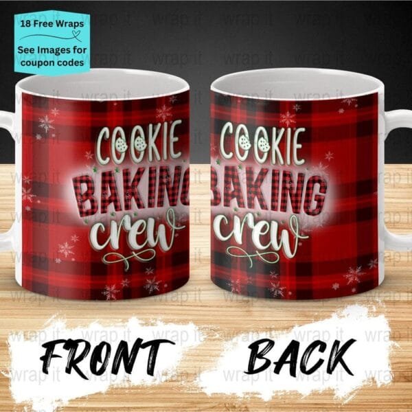 Christmas Cooking Baking Crew Red Plaid Mug Sublimation Wrap PNG, 11 oz 15 oz Coffee Mug Design, Enamel Camp Cup Sublimation, Holiday Bake