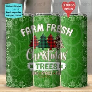 Christmas Farm Fresh Trees Seamless Tumbler Wrap PNG, Sublimation Tumbler, 20 oz Skinny Tumbler, Instant Download, Holiday Pine Trees png