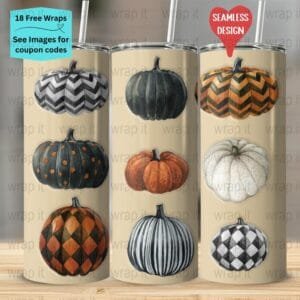 Fall Pumpkins Autumn Seamless Tumbler Wrap PNG, Sublimation Tumbler, 20 oz Skinny Tumbler, Instant Download, Halloween Gourds Tumbler png