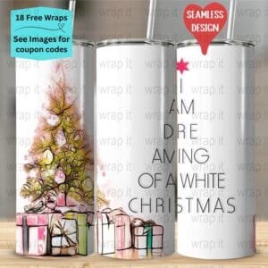 White Christmas Gifts Tree Star Seamless Tumbler Wrap PNG, Sublimation Tumbler, 20 oz Skinny Tumbler, Instant Download, Dreaming White