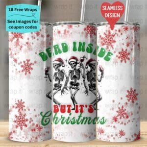 Funny Dancing Skeletons Christmas Wine Seamless Tumbler Wrap PNG, Sublimation Tumbler, 20 oz Skinny Tumbler, Instant Download, Snowflakes