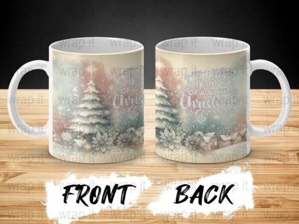 White Christmas Mug Sublimation Wrap PNG, 11 oz 15 oz Coffee Mug Design, Enamel Camp Cup Sublimation, Instant Download, Christmas Trees snow