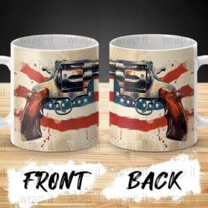 USA Flag Gun 2nd Amendment Mug Sublimation Wrap PNG, 11 oz 15 oz Coffee Mug Design, Enamel Camp Cup Sublimation, Instant Download, Pistol