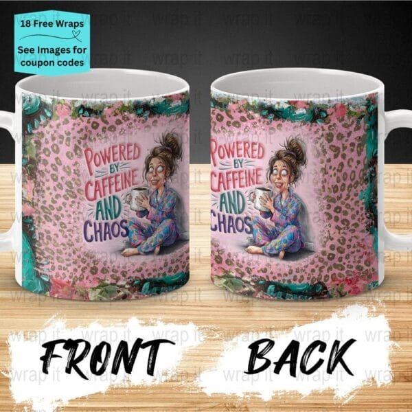 Funny Mom Caffeine Chaos Mama Mug Sublimation Wrap PNG, 11 oz 15 oz Coffee Mug Design, Enamel Camp Cup Sublimation, Instant Download Mama