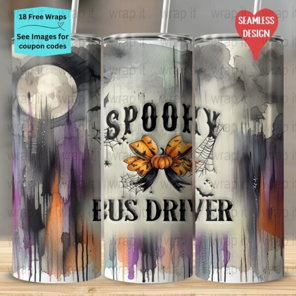 Halloween Spooky Bus Driver Croquette Bow Pumpkin Seamless Tumbler Wrap PNG, Sublimation Tumbler, 20 oz Skinny Tumbler, Instant Download