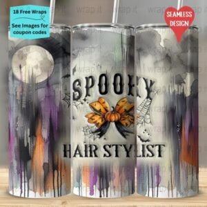 Halloween Spooky Hair Stylist Croquette Bow Pumpkin Seamless Tumbler Wrap PNG, Sublimation Tumbler, 20 oz Skinny Tumbler, Instant Download