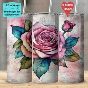 Watercolor Rose Flower Alcohol Ink Seamless Tumbler Wrap PNG, Sublimation Tumbler, 20 oz Skinny Tumbler, Instant Download, Mom Flowers