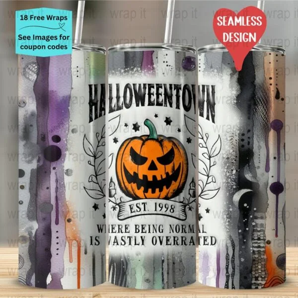 Halloween Pumpkin Halloweentown Funny Seamless Tumbler Wrap PNG, Sublimation Tumbler, 20 oz Skinny Tumbler, Instant Download, Halloween png