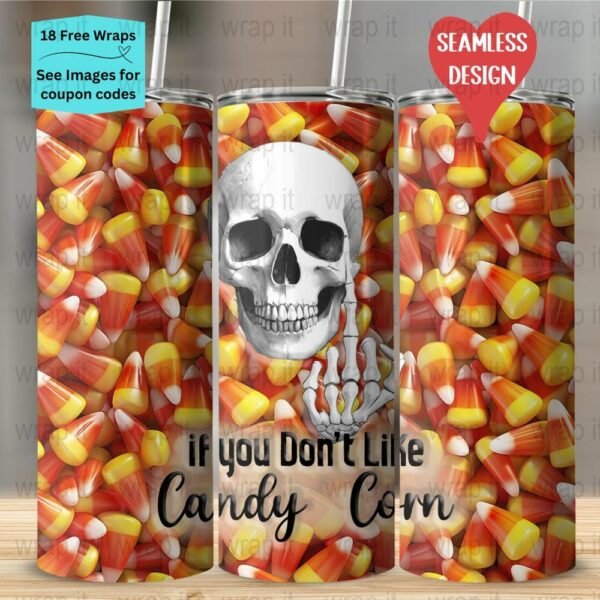Funny Halloween Candy Corn Skull Middle Finger Seamless Tumbler Wrap PNG, Sublimation Tumbler, 20 oz Skinny Tumbler, Instant Download, Fall