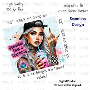 Funny Sarcastic Girl Bitch Middle Finger Tattoos Seamless Tumbler Wrap PNG, Sublimation Tumbler, 20 oz Skinny Tumbler, Funny Attitude png