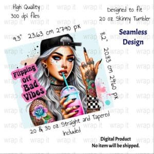 Funny Sarcastic Bitch Vibes Sassy Seamless Tumbler Wrap PNG, Sublimation Tumbler, 20 oz Skinny Tumbler, Attitude Tumbler wrap, Middle Finger