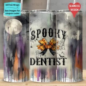 Halloween Spooky Dentist Croquette Bow Pumpkin Seamless Tumbler Wrap PNG, Sublimation Tumbler, 20 oz Skinny Tumbler, Instant Download