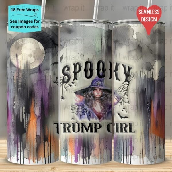 Halloween Spooky Trump Girl Witch Seamless Tumbler Wrap PNG, Sublimation Tumbler, 20 oz Skinny Tumbler, Instant Download,