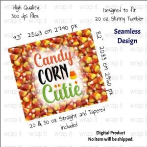 Candy Corn Cutie Halloween Seamless Tumbler Wrap PNG, Sublimation Tumbler, 20 oz Skinny Tumbler, Instant Download, Spooky Vibes Season, Fall