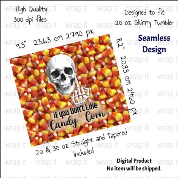 Funny Halloween Candy Corn Skull Middle Finger Seamless Tumbler Wrap PNG, Sublimation Tumbler, 20 oz Skinny Tumbler, Instant Download, Fall - Image 2