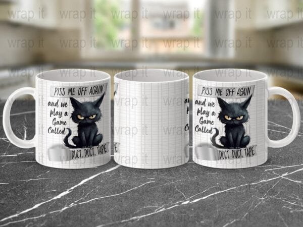 Funny Cat Duct Tape Sarcastic Mug Sublimation Wrap PNG, 11 oz 15 oz Coffee Mug Design, Enamel Camp Cup Sublimation, Grumpy Cat Cup png, piss - Image 2