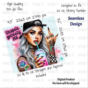 Positive Affirmation Vibe Sassy Girl Tattoos Middle Finger Seamless Tumbler Wrap PNG, Sublimation Tumbler, 20 oz Skinny Tumbler, Attitude