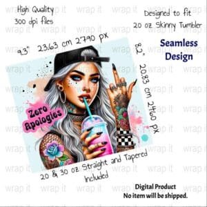 Sarcastic Bitch Sassy Girl Middle Finger Seamless Tumbler Wrap PNG, Sublimation Tumbler, 20 oz Skinny Tumbler, Attitude Tattoos Ink png