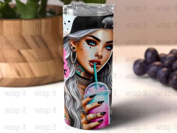 Funny Bitch Sarcastic Tattoos Coffee Girl Seamless Tumbler Wrap PNG, Sublimation Tumbler, 20 oz Skinny Tumbler, Sassy Middle Finger png - Image 3