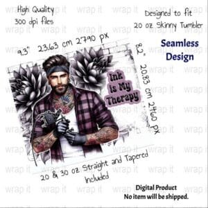 Tattoo Artist Ink Therapy Boho Hippie Seamless Tumbler Wrap PNG, Sublimation Tumbler, 20 oz Skinny Tumbler, Positive Attitude Wrap, Guy png