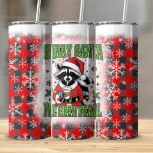 Funny Christmas Feral Raccoon Tumbler Wrap Sublimation, Buffalo Plaid Raccoon Wrap, Cute Holiday Wrap