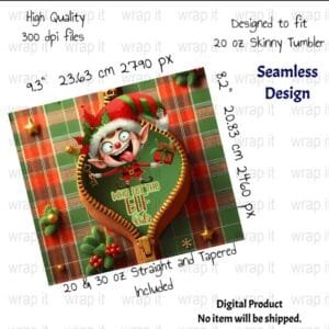 Funny Christmas Elf Plaid Holiday Tumbler Wrap Sublimation, 20 oz Skinny Wrap, 30 oz Tumbler, Holiday png