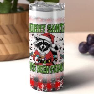 Funny Christmas Feral Raccoon Tumbler Wrap Sublimation, Buffalo Plaid Raccoon Wrap, Cute Holiday Wrap