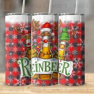 Funny Reinbeer Christmas Buffalo Plaid Tumbler Wrap Sublimation, 20 oz Skinny Wrap, 30 oz Tumbler, Holiday png