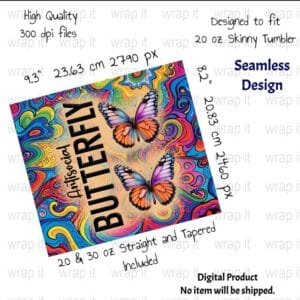 Anti-Social Butterfly Hippie Retro Tumbler Wrap, Seamless Skinny Tumbler Wrap, Groovy Tumbler, Funny Sublimation png