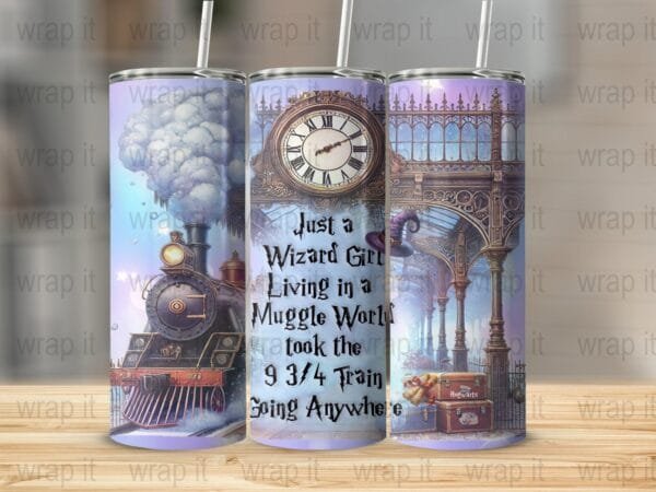 Wizard Girl Magic Train Station Tumbler Wrap, Sublimation Tumbler, 20 oz Skinny Tumbler, 30 oz Tumbler, Potter png, Magic Spells Potions