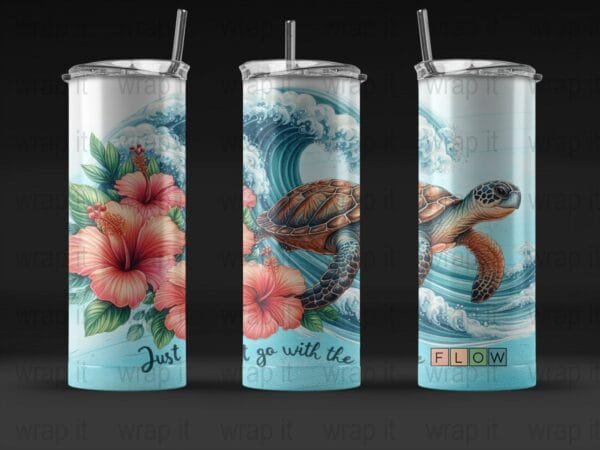 Sea Turtle Hibiscus Flower Go With the Flow Beach Sublimation PNG, 20 oz 30 oz Skinny Wrap, Tumbler Wrap Sublimation, Ocean Turtle Wrap PNG - Image 4