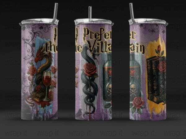 Gothic Book Romance Novel Prefer Villain Sublimation PNG, 20 oz 30 oz Skinny Wrap, Tumbler Wrap Sublimation, Love Books Reading Villains - Image 4